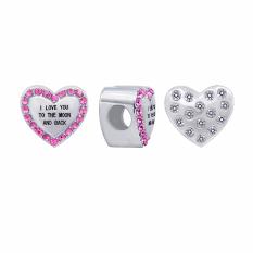 Hạt charm Trái tim hoa hồng J’admire bạc cao cấp mạ Platinum đính đá Pha lê hồng và trắng