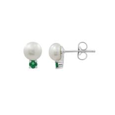Hoa tai Nước mắt biển J’admire bạc cao cấp mạ Platinum đính ngọc trai và đá Cubic Zirconia lục bảo