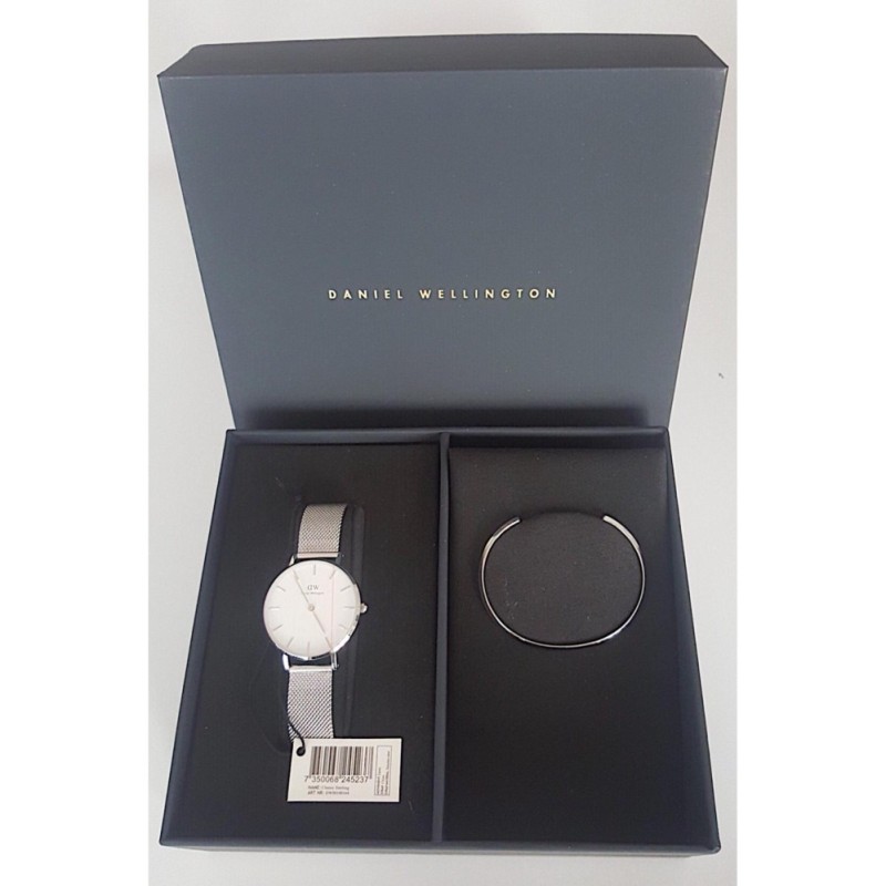 Hộp quà Đồng hồ nữ Daniel Wellington CLASSIC PETITE STERLING size 32mm + Vòng đeo tay CLASSIC CUFF