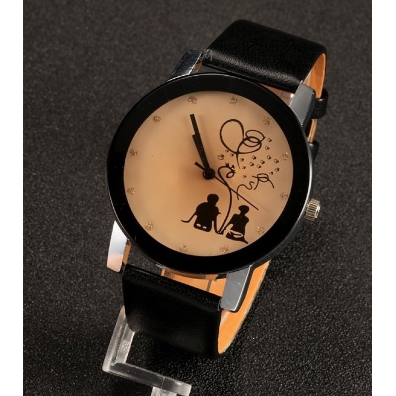 Nơi bán Jo.In Quartz Lovers Couple Artificial Leather Wristwatch (Black) - Intl - intl