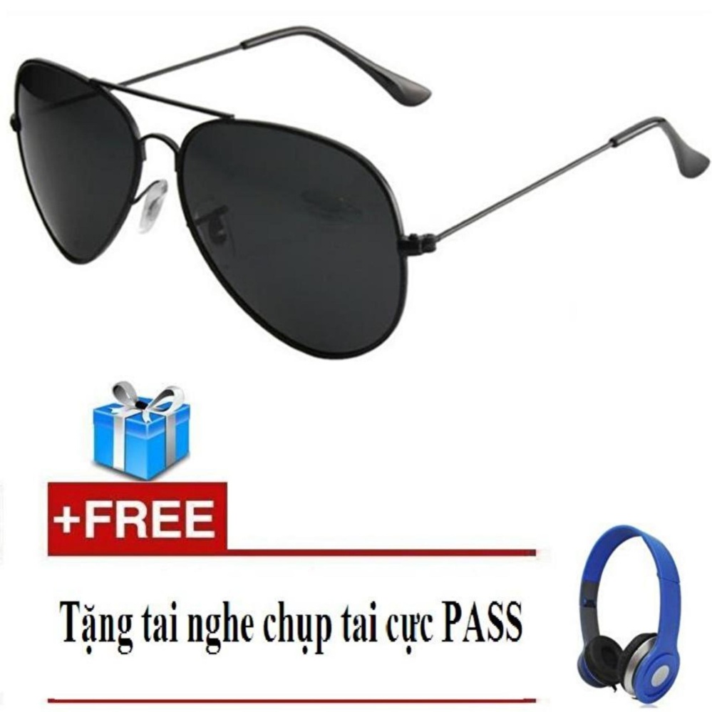 [HCM]Kính mát nam kiểu dáng phi công  (đen)+ Tặng tay nghe chụp tai màu sắc ngẫu nhiên