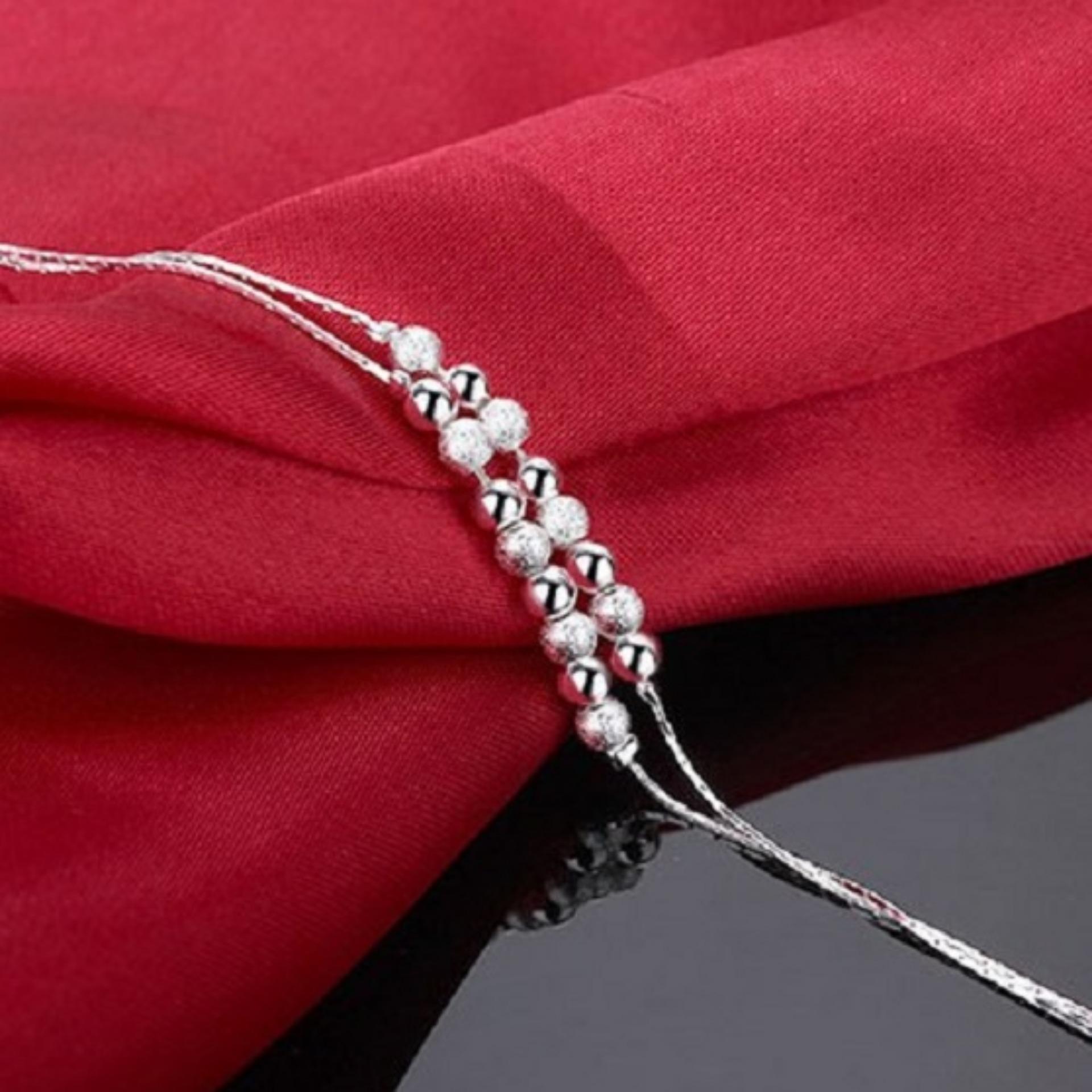 Lắc chân bạc hạt cườm lấp lánh (Bạc)