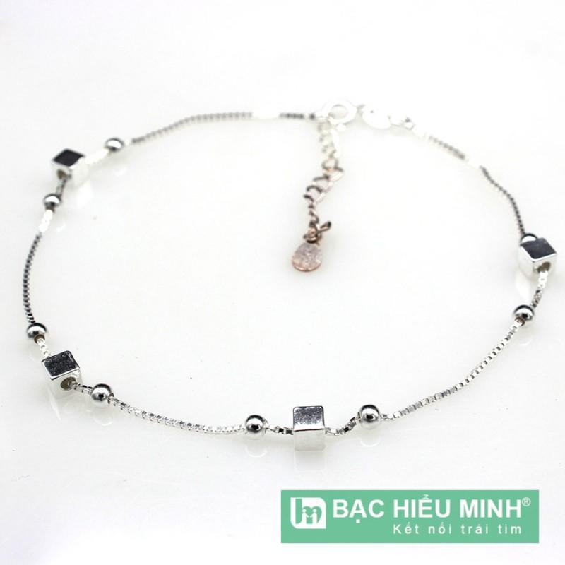 lắc chân nữ BẠC HIỂU MINH lc178 hình vuông bạc ý