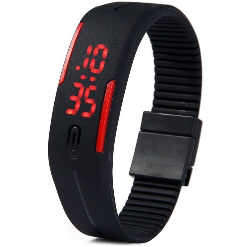 Giá bán LED Kids Watch Red Subtitles Date Rectangle Dial Black Rubber Strap - Intl