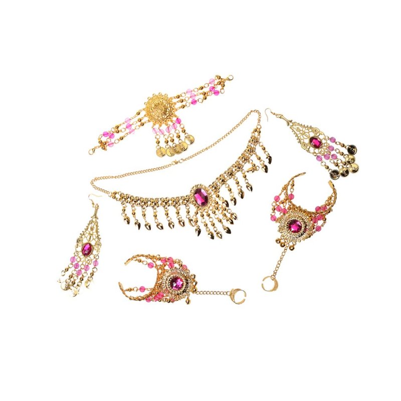 MagiDeal Ladies Bridal Party Costume Necklace Earrings Headpiece Hand Jewelry Set Rose red - intl