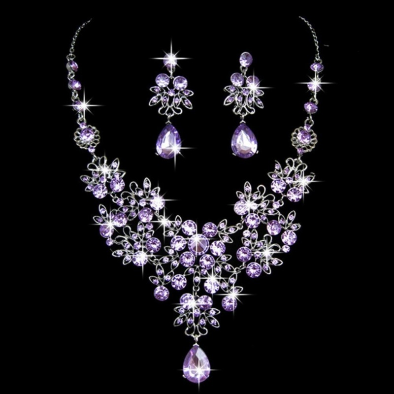 Makiyo 3 pcs Luxury Banquet Wedding Bridal Prom Jewelry Sets Crystal Rhinestone Pendant Necklace Choker & Earrings Gifts to Girlfriends - intl
