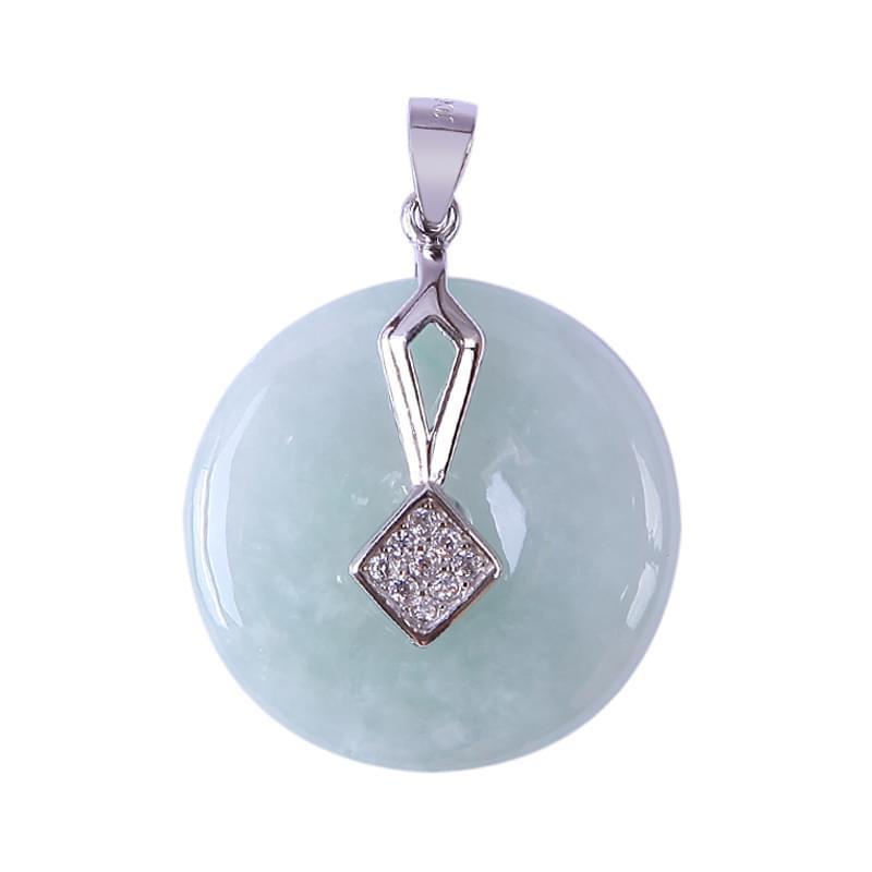 Mặt dây bạc Jadeit (Phỉ Thúy) chạm Đồng điếu