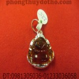 Mặt dây chuyền - Phật Di lặc đá nâu vàng bọc bạc 2,3x2,4 cm