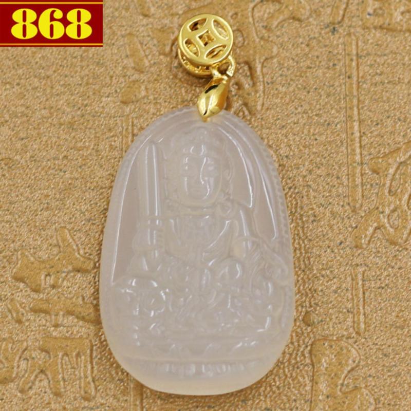 Mặt dây chuyền Văn Thù Bồ Tát đá thạch anh trắng 3.6cm