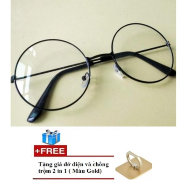 Giá bán [HCM]Mắt kính ngố giả cận Nobita tròn (đen) + Tặng giá đỡ điện thoại cao cấp
