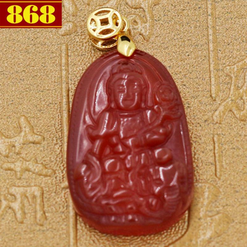 Mặt Phật Bồ tát Phổ hiền size nhỏ 3.6 cm - đá thạch anh đỏ