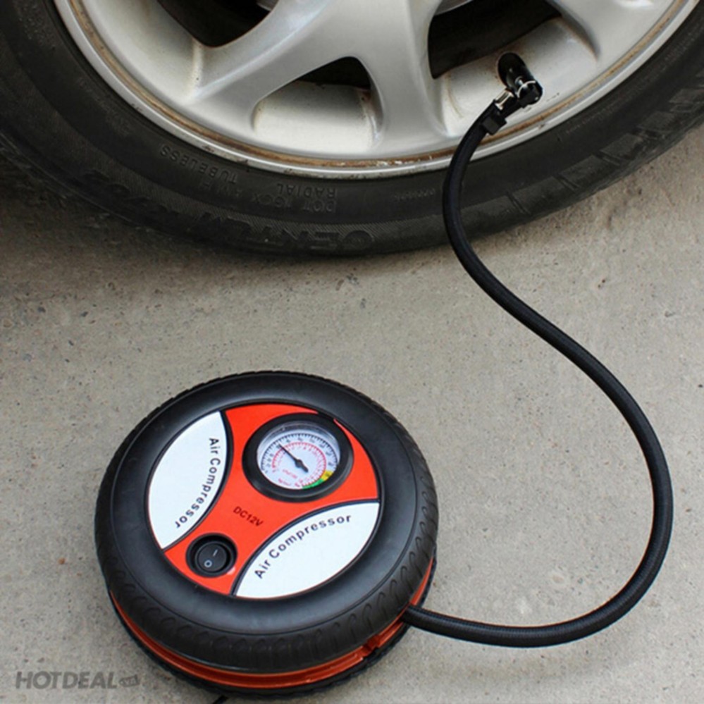 [BƠM TỐT] Máy Bơm Lốp Xe Hơi, Xe Máy MiNi (Đen phối đỏ)