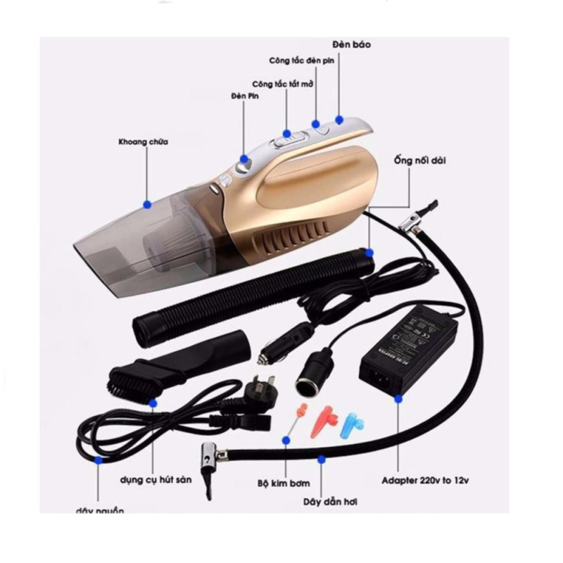 Máy Hút Bụi Xe Ô Tô 4 in 1 +Tặng Bộ Adapter 200V To 12V Có Thể Sử Dụng Trong Nhà