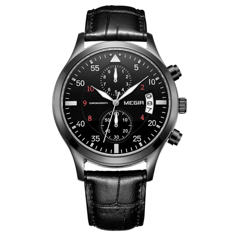 Nơi bán MEGIR 2021 Nam Chronograph Quartz Quân Đội Thể Thao Ngoài Trời Nam Dây Da Ngày Tự Động Đồng Hồ Nữ-quốc tế