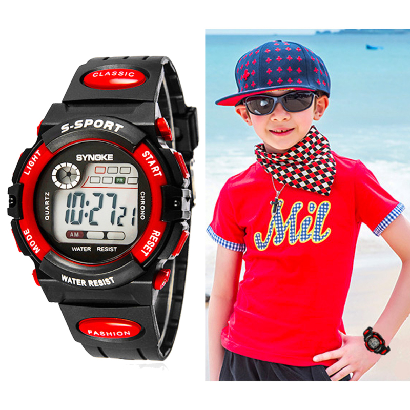 Giá bán Multifunction Waterproof Child Boy Girl Sports Electronic Wrist Watch Red  - intl