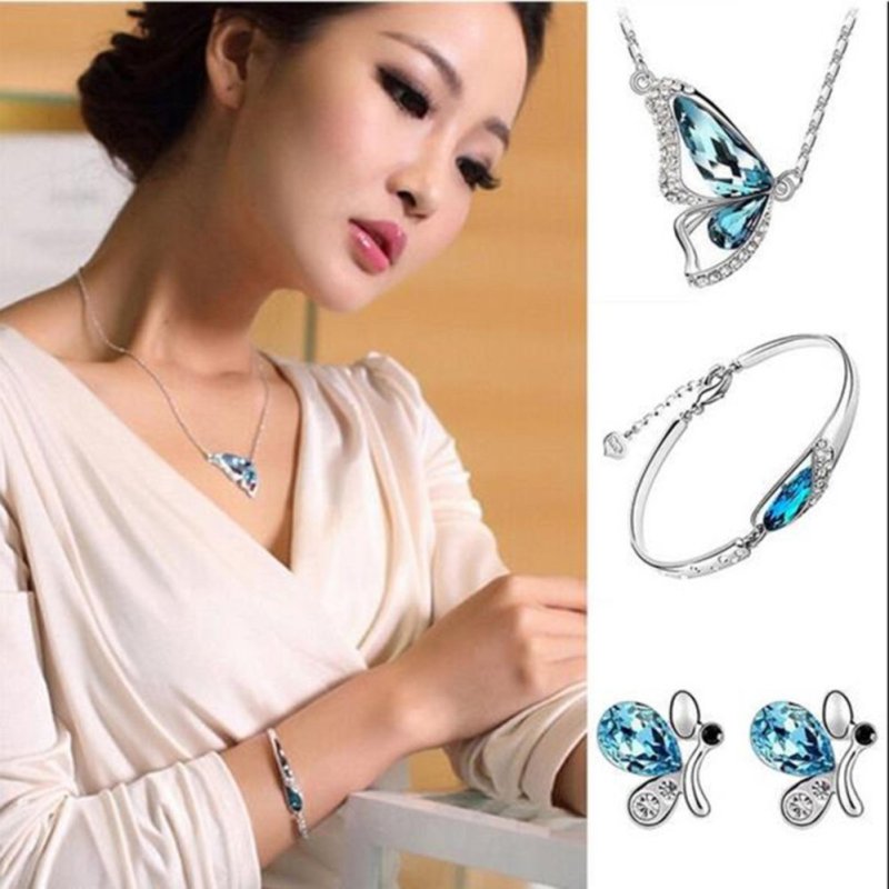 New Butterfly Jewelry Sets Necklace + Earring+Bracelet Crystal Set Fashion - intl