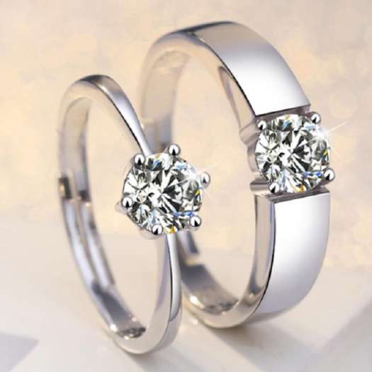 Nhẫn cưới tình yêu Freesize kim cương 6 chấu lấp lánh 