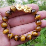 Vòng Tay Đá Mắt Hổ Nâu Vàng  Tỳ Hưu Bạc Mạ Vàng 24K - Mang Đến Bình An - Tránh Rủi Ro - Phù Hợp Mạng Kim Và Thổ