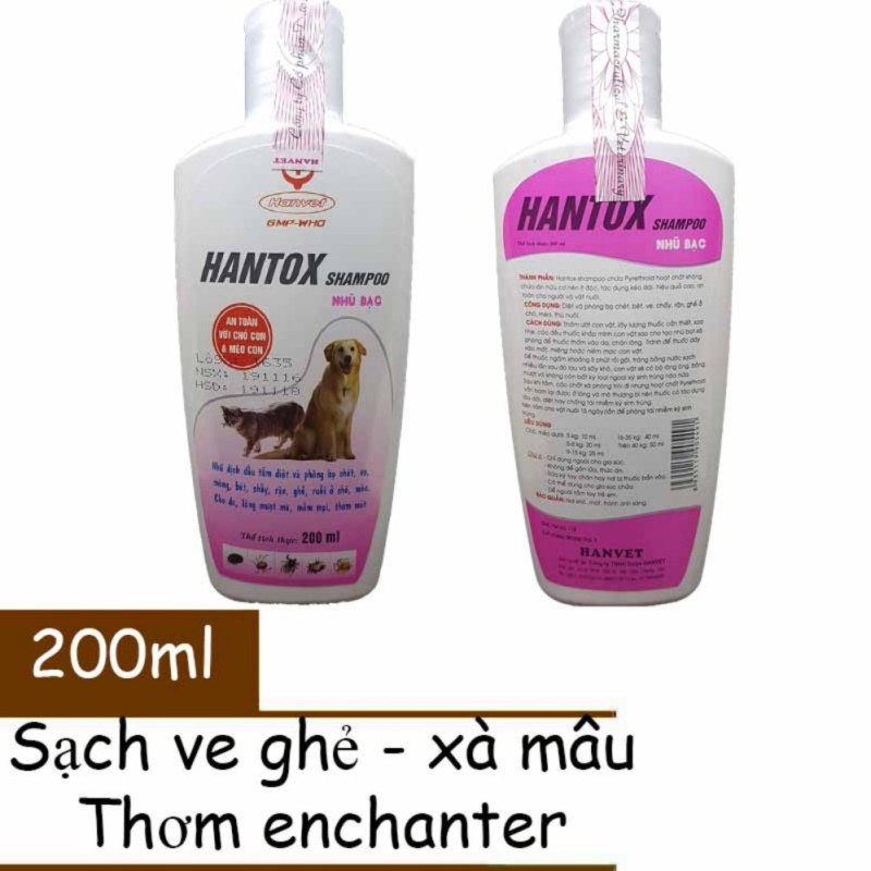 Sữa Tắm Trị Ve Ghẻ Rận Tai Bọ Chét Chó Mèo - Hantox 200ml (Hồng)