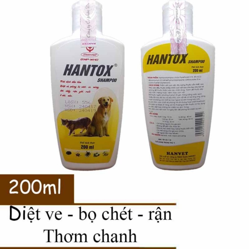 Sữa Tắm Trị Ve Ghẻ Rận Tai Bọ Chét Chó Mèo - Hantox 200ml (Vàng)