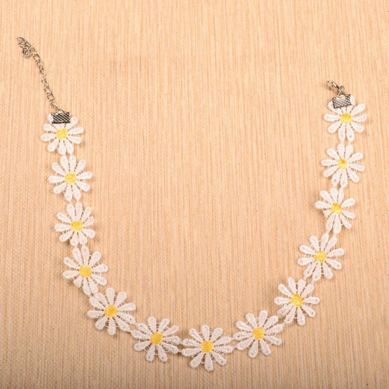 Ngọt ngào Trắng Ren Vòng Cổ Choker Dễ Thương Hoa Cúc Với Mở Rộng Dây Chuyền Fashional Phụ Kiện Dành Cho Nữ-quốc tế
