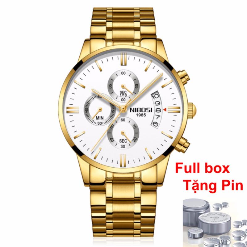 (Tặng kèm kính mát)ĐỒNG HỒ NAM NIBOSI DÂY THÉP ĐÚC ĐẶC CAO CẤP KHÔNG GỈ - DÂY VÀNG MẶT TRẮNG bán chạy