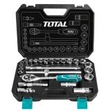 Total - THT121251 BỘ TUÝP 25 CHI TIẾT 1/2" chất liệu thép hợp kim cứng, rắn chắc đồng thời được phủ một lớp chống gỉ sét màu bạc sáng bóng nên siêu cứng, bền chắc tuyệt đối, chịu lực tốt, chống mài mòn