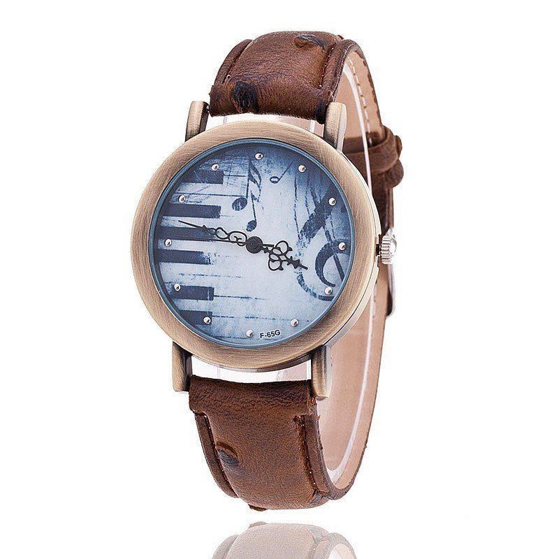 Nơi bán Vintage Women Dress Watches PU Leather Strap Piano Key Clock Ladies Wristwatch (Brown) - intl