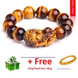 Vòng tay đá mắt hổ gắn tỳ hưu 14 li- Phong thủy mang lại sự tỉnh táo, sáng suốt, khôn ngoan, hạnh phúc và may mắn