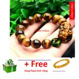 Vòng tay đá mắt hổ gắn tỳ hưu đính đá thạch anh xanh ngọc khắc kinh phật 12 li- Phong thủy mang lại sự tỉnh táo, sáng suốt, khôn ngoan, hạnh phúc và sức khỏe