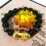 VÒNG TAY ĐÁ NÚI LỬA OBSIDIAN (MẶT TỲ HƯU MẠ VÀNG) 10mm