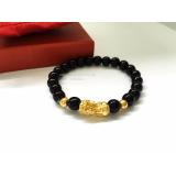 VÒNG TAY ĐÁ NÚI LỬA OBSIDIAN (MẶT TỲ HƯU MẠ VÀNG) 8mm