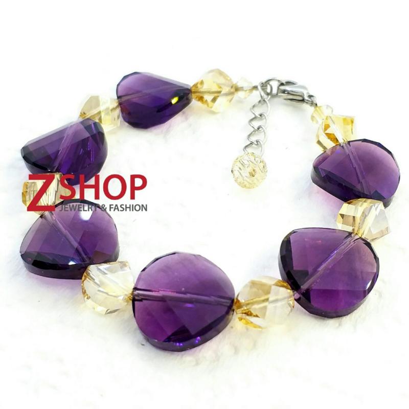 VÒng tay pha lê cao cấp LT218 (Tím - trà)