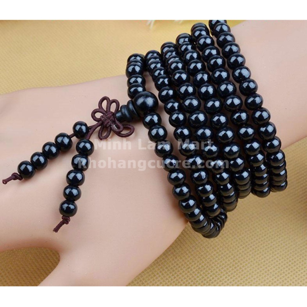 Vòng tay phong thủy 108 hạt đường kính 6mm (màu đen) + Tặng móc gắn ốp lưng kiêm giá đỡ điện thoại