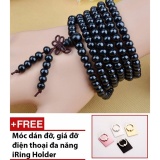 Vòng tay phong thủy 108 hạt đường kính 6mm  (màu đen)+ Tặng kèm móc dán đỡ, bảo vệ điện thoại
