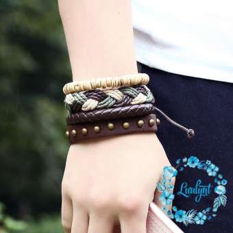 Vòng Tay Thời Trang - Set 4 vòng - Vòng tay da nhiều lớp - Lắc tay da