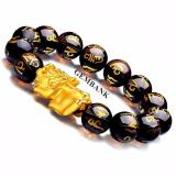 Vòng tay tỳ hưu bạ mạ vàng 24k thạch anh khói đen khắc chữ phạn