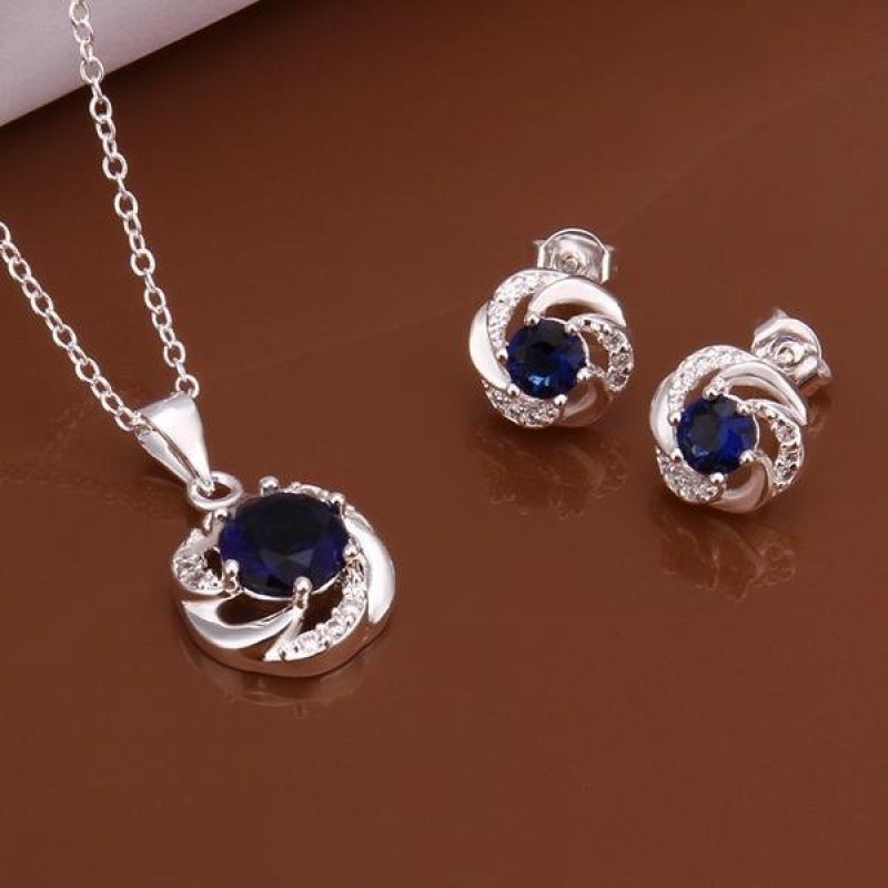 Phụ nữ Pha Lê Cirlce Mặt Dây Chuyền Hợp Kim Mạ Bạc Bông Tai Đảng Bộ Trang Sức Dây Chuyền toàn Thân-quốc tế