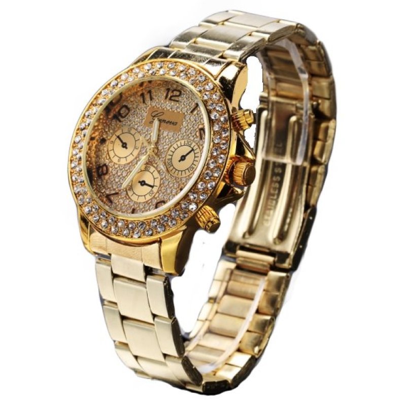 Nơi bán Women Rhinestone Round Dial Quartz Analog Wrist Watch (Gold) - Intl