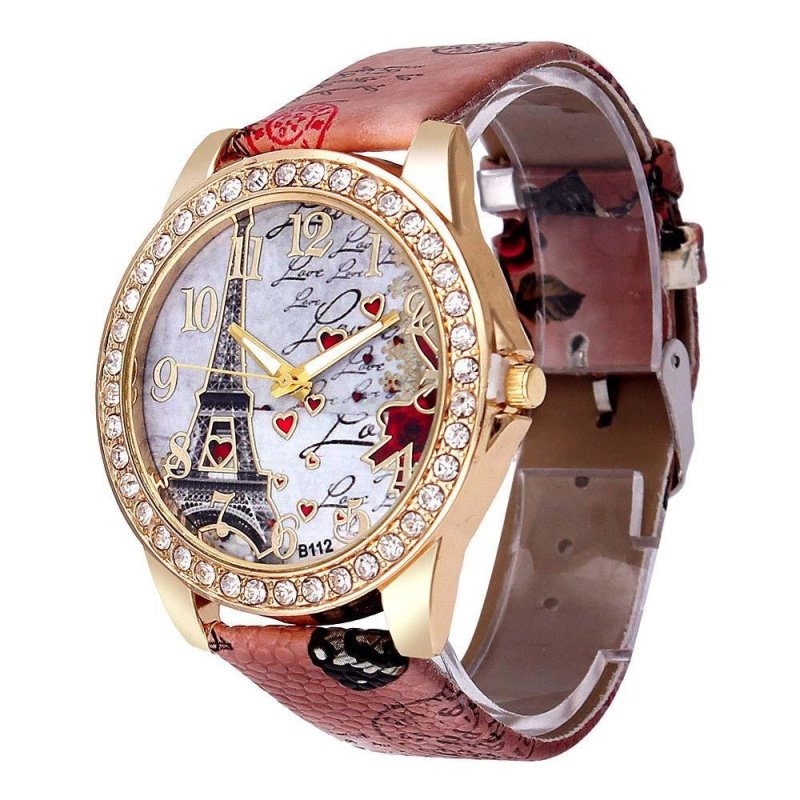Nơi bán YBC Women Fashion PU Leather Band Watch Eiffel Tower Crystal Casual Quartz Watches - intl