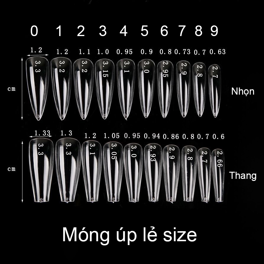 Móng úp phom thang, phom nhọn số lẻ bịch 40 móng tùy chọn size