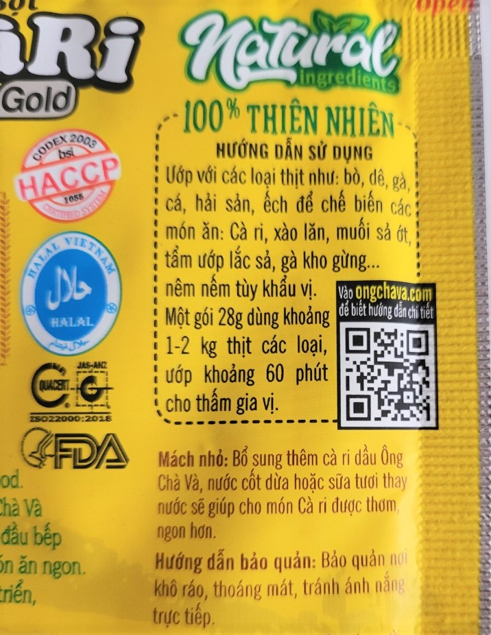 [Túi GOLD 28g] BỘT CÀ RI Ông Chà Và [VN] NOSAFOOD Curry Powder (halal)