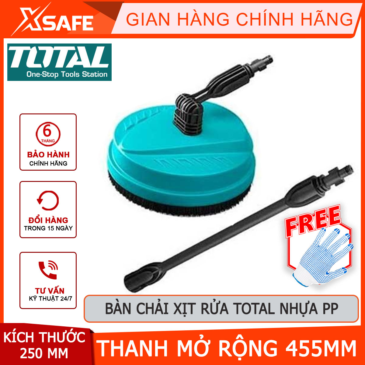 Brush spray wash total TGTPB251 toilet kit, size 250mm, pp material plastic and PA66 + 30gf, with 1 455mm extension rod, cleaning brush dirt fly on stone, on the car, cleaning [xsafe] [XTools]