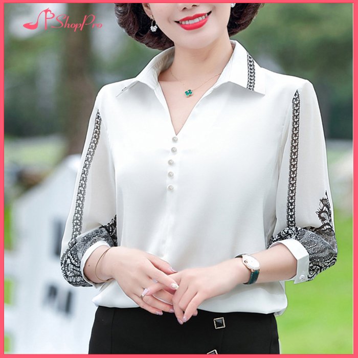Shoppro-shirt middle-aged female blouses ladies U50 U60 shirt middle-aged women for mother elderly round Neck Sleeve Miss Beautiful flowers bigsize 50-80kg, shirt style middle-aged large size form shirt ladies print motifs 3a26 3a27 3a28 3a29