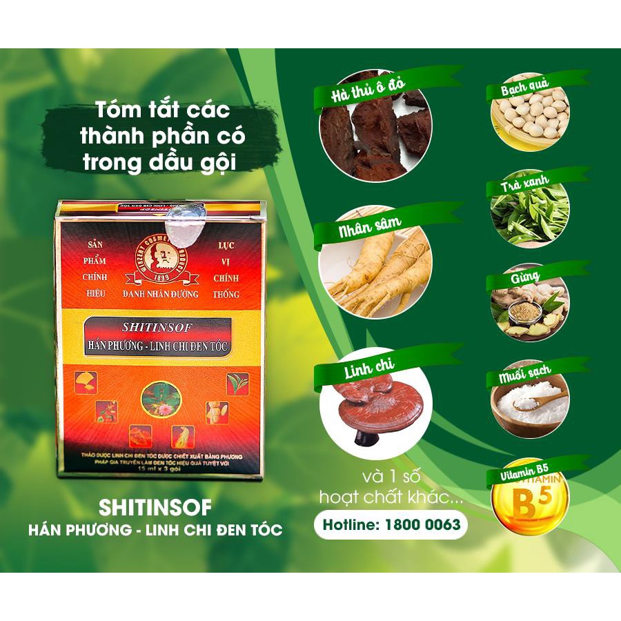 [CHÍNH HÃNG] Dầu gội đen tóc Shitinsof Hán Phương Linh Chi (Hộp 3 gói)