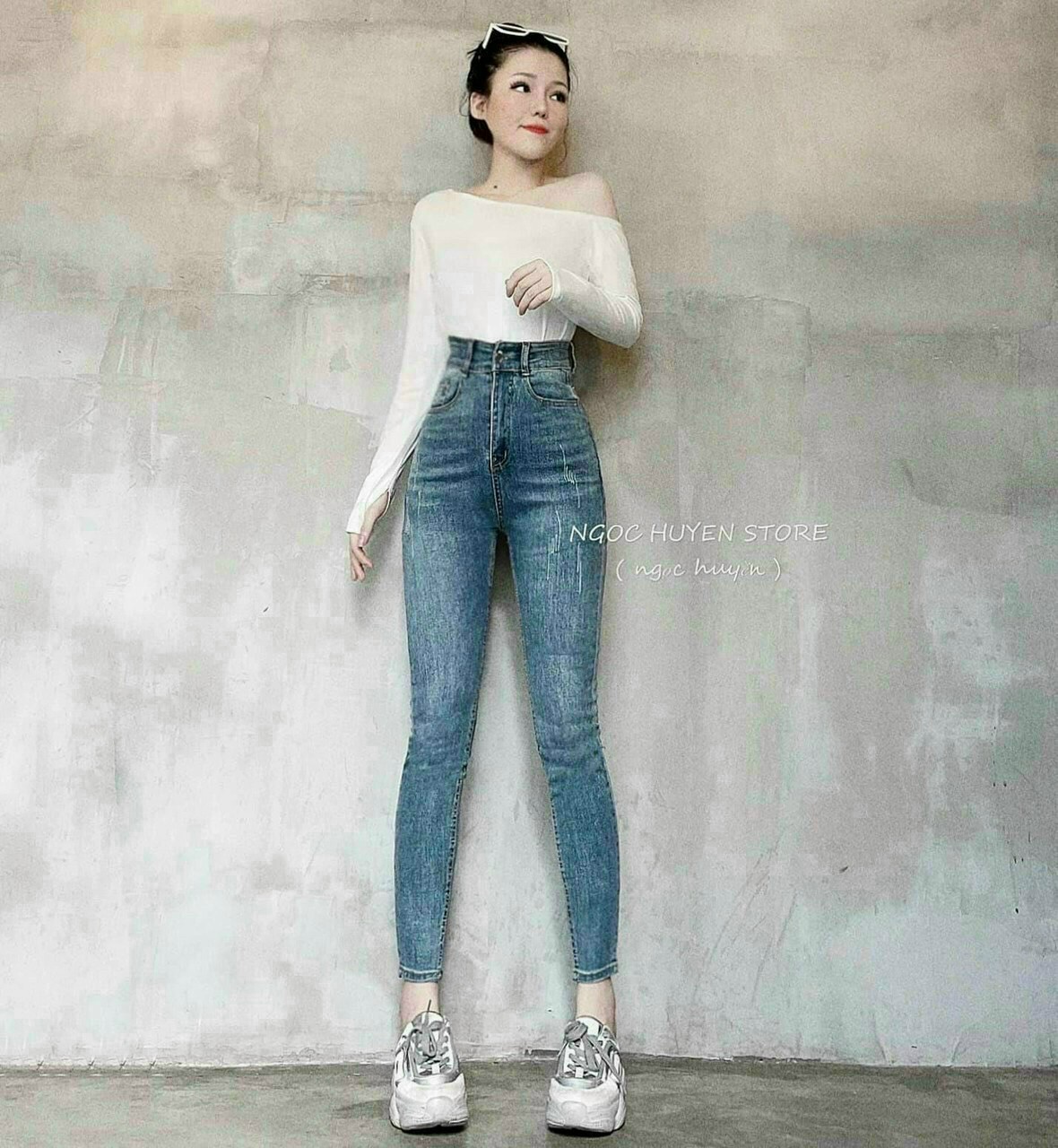 quần jean lưng cao ống ôm body phong cách thời trang siêu hót  7854