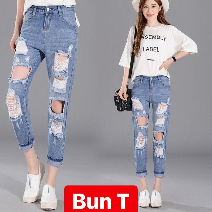 QUẦN BAGGY JEAN NỮ CHẤT BÒ XANH CẠP RÁCH SANG LƯNG CAO NÂNG MÔNG TREND VIP T&T-3011 - TRANG BUN FASHION