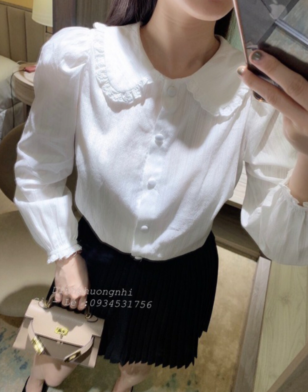 Áo sơ mi nữ viền bèo cổ