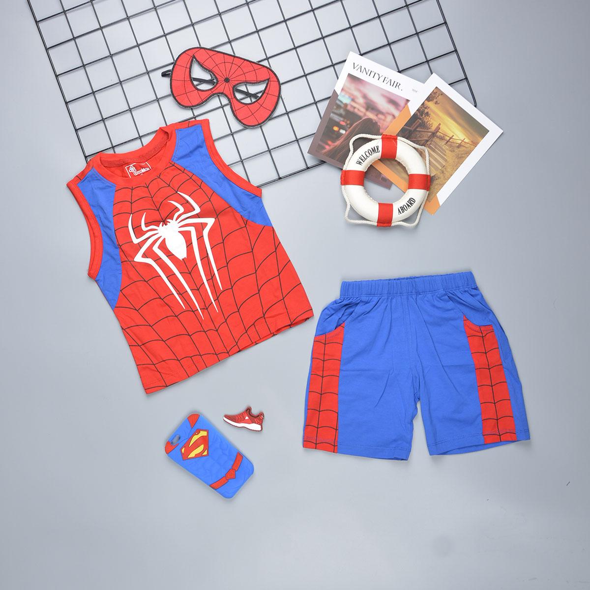 [HCM]Đồ bộ sát nách bé trai TrueKids in siêu nhân nhện kèm mặt nạ 100% cotton hàng xuất khẩu