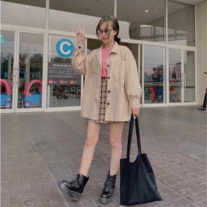 Áo khoác sơ mi kaki tay bồng